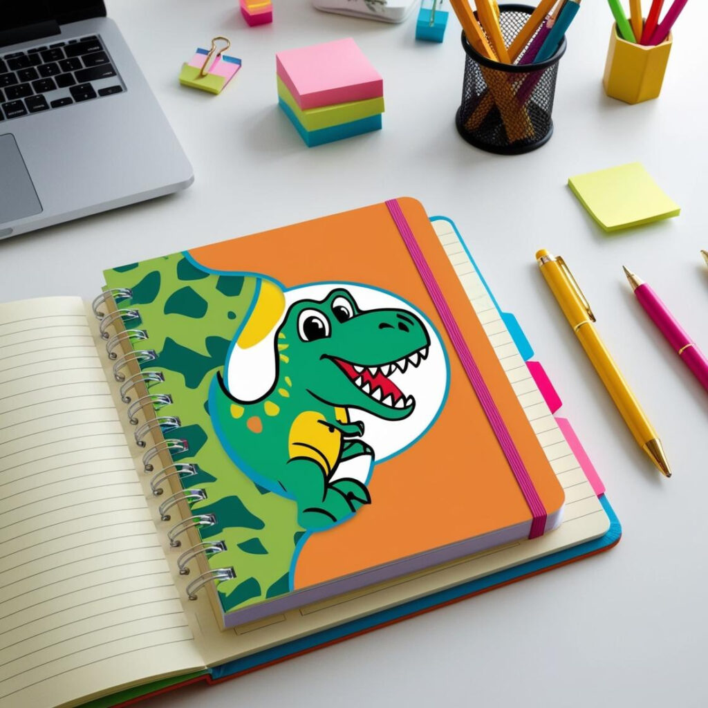 Fun and functional T-Rex composition notebook with a soft matte cover and 120 college-ruled pages for students and creatives