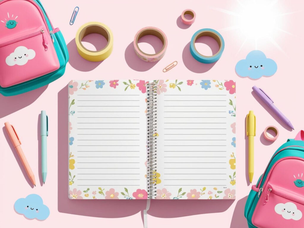 Cute floral cover notebook with matching accessories for school