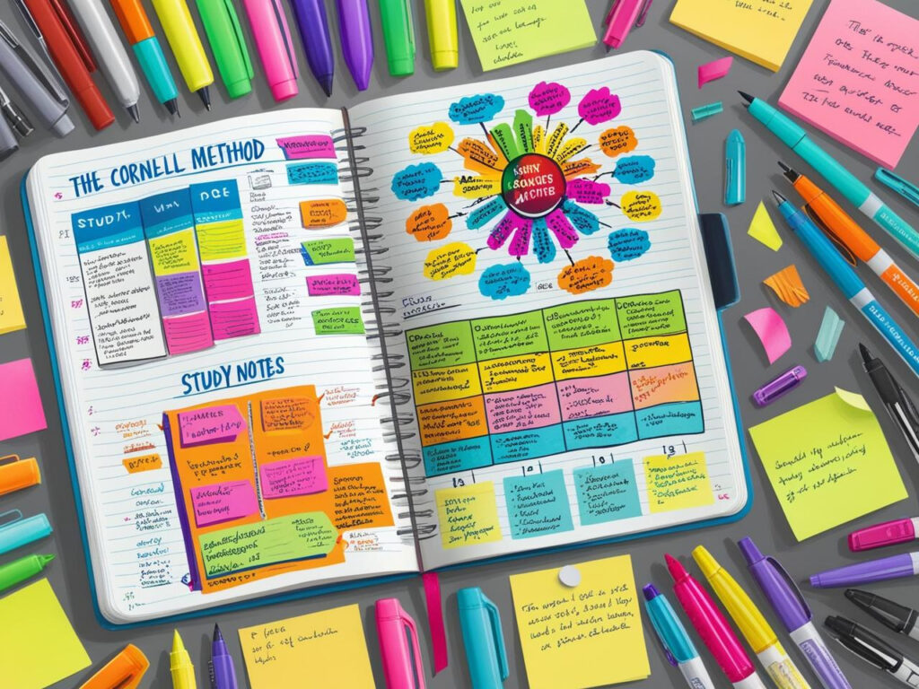 Cornell method and mind mapping in composition notebook