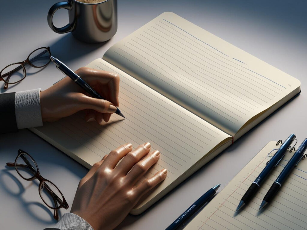 Composition notebook designed for left-handed writers with wide left margins and ergonomic layout.