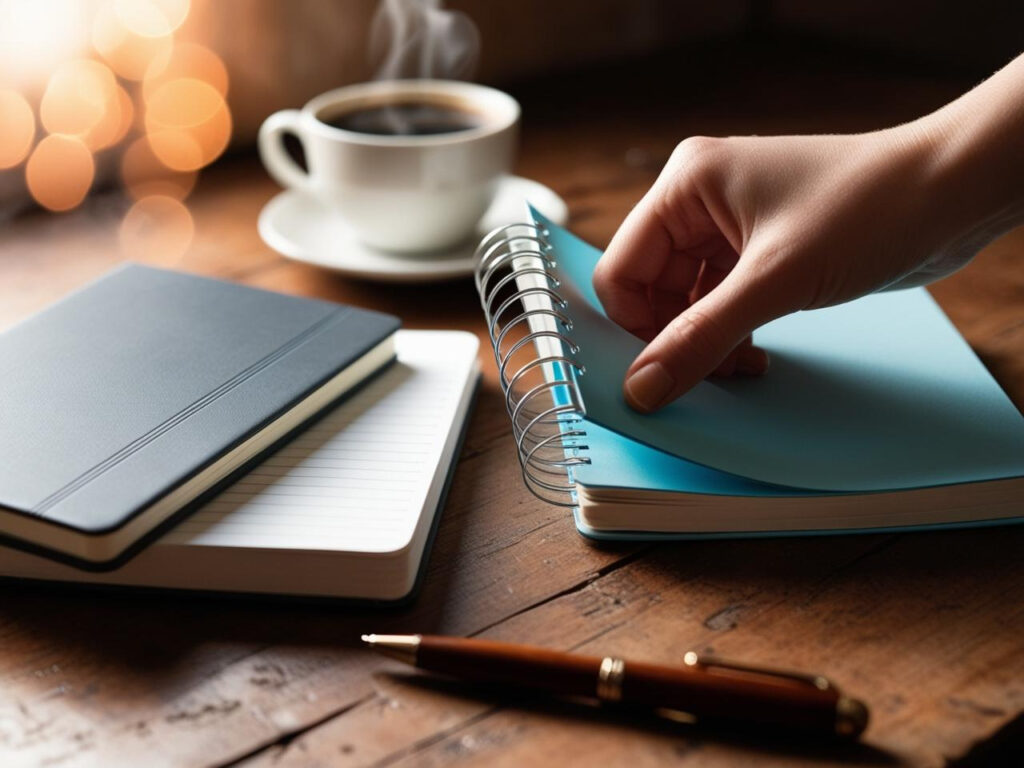 A flexible softcover composition notebook with a colorful cover.