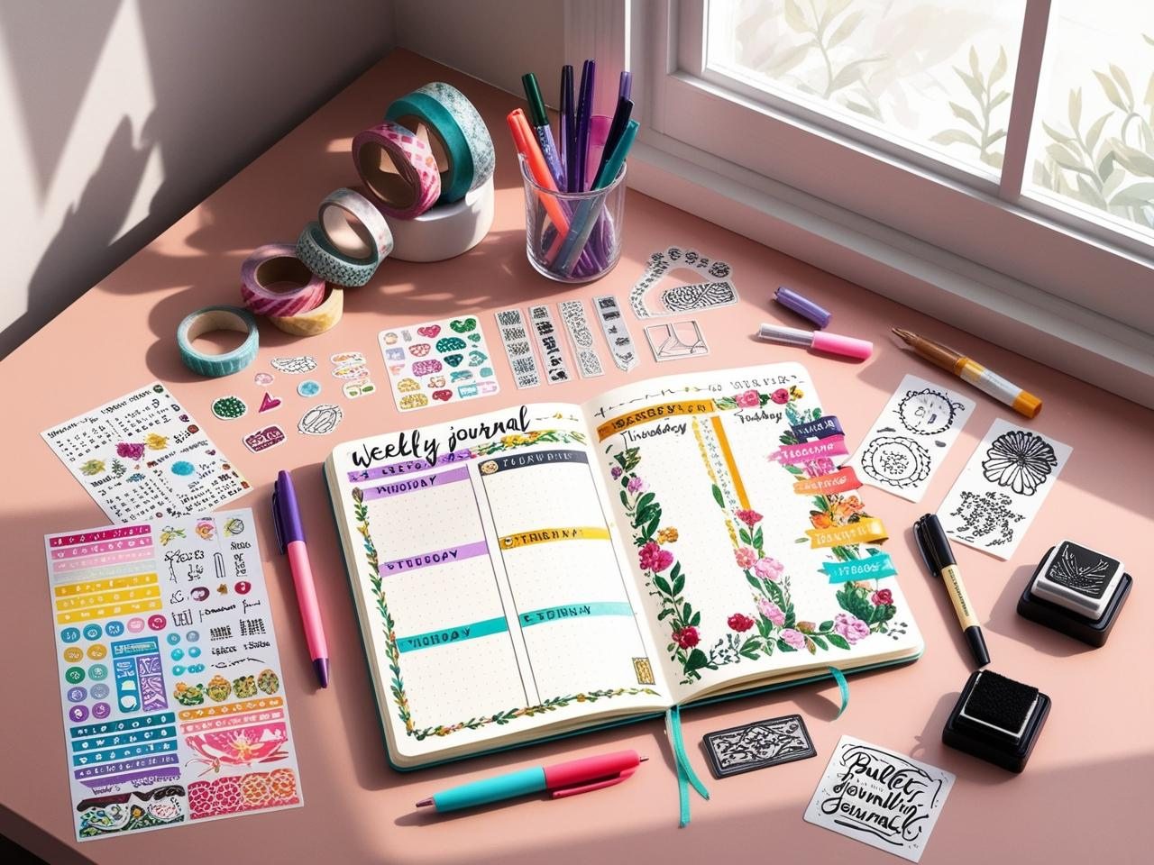 Bullet journaling accessories like stencils and stickers for organizing and decorating planners