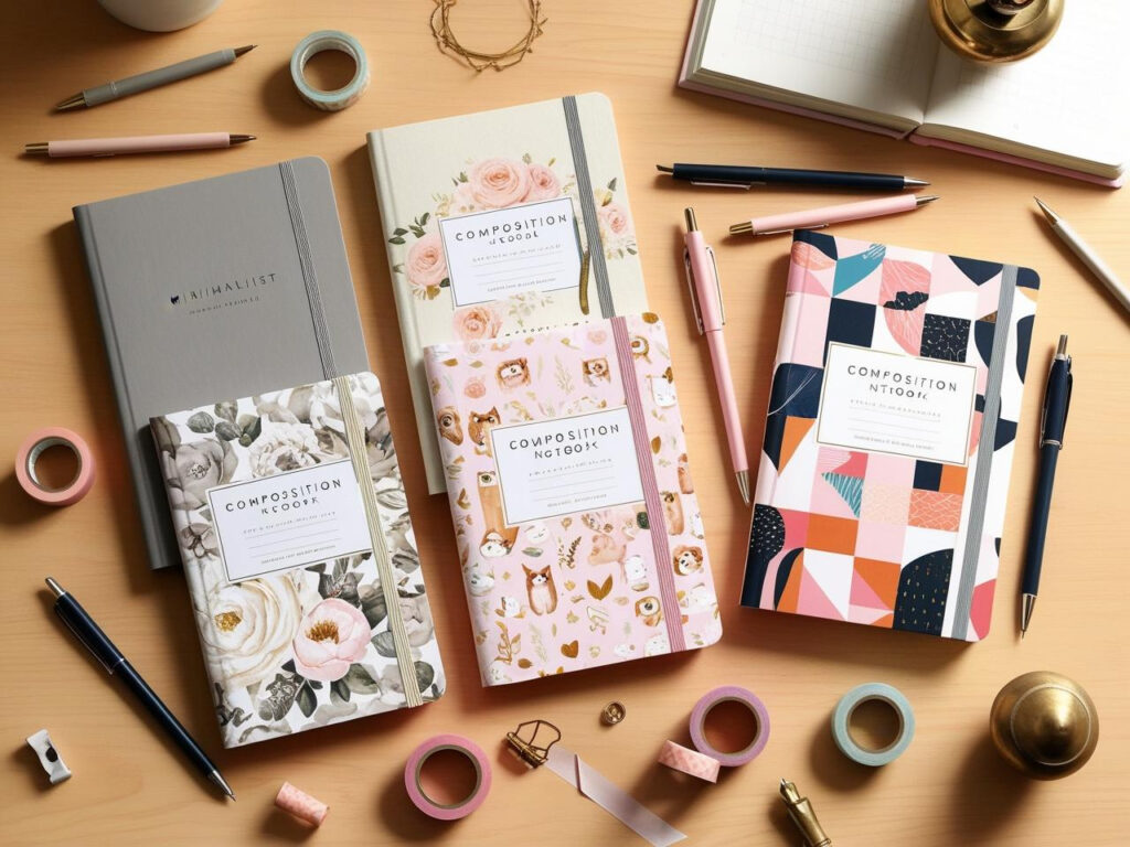 A collection of the best aesthetic composition notebooks featuring vintage, minimalist, kawaii, and floral designs.